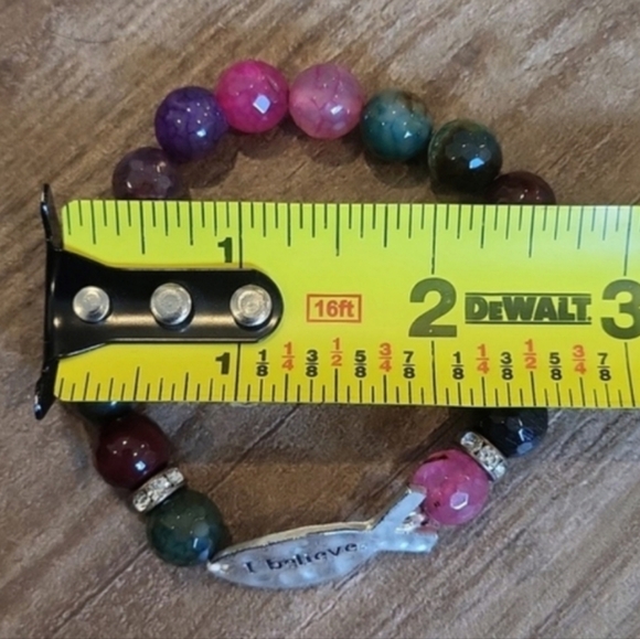 Multicolored Stretchy Beaded Bracelets, Cross, I Believe Christian Jesus Fish - Picture 3 of 7